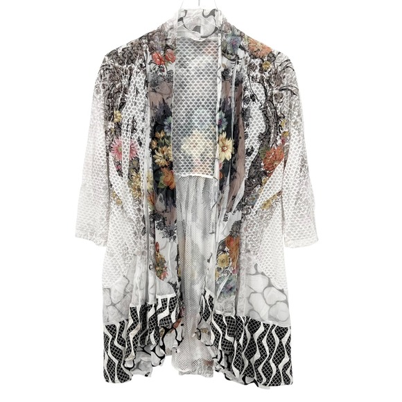 Kamana Sweaters - Kamana Cardigan Size S Floral Mixed Media Artsy Boho Fairy Lagenlook Open Duster